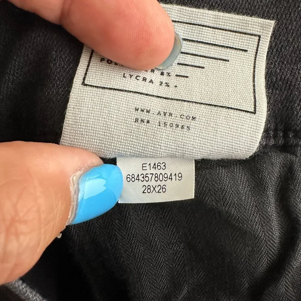 AYR The Riser 11 inch High Rise Skinny Jeans Black 28 x 26 #7961